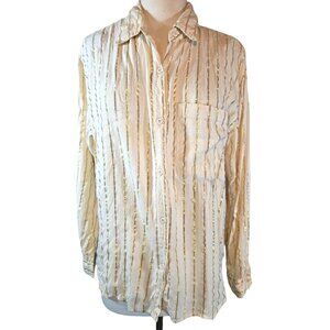 Monalisa Vintage Gold Beige Button Front Shirt Size PL Petite Large